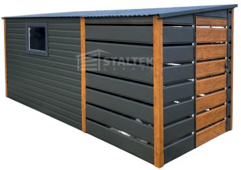 Schowek - Domek Ogrodowy 3x2m + wiata 2m -  2x Drzwi  - okno - jasny orzech - dach spad w tył ST131