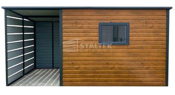 Schowek - Domek Ogrodowy 3x2m + wiata 1,5m -  Drzwi  - okno - jasny orzech - dach spad w tył ST134