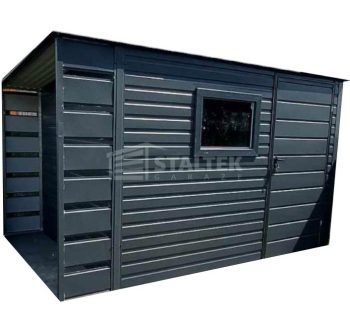 Schowek - domek ogrodowy 2,5x2,5m + wiata 0,5m - drzwi - okno - antracyt - dach spad w tył ST141