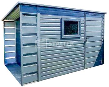 Schowek - Domek Ogrodowy 2,5x2,5m + Wiata 0,5 - Drzwi - Okno - Antracyt - Dach spad w tył ST143