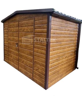 Schowek - domek ogrodowy 3x2m - Brama dwuskrzydłowa - jasny orzech - drewnopodobny - rynny - dach dwuspadowy ST147