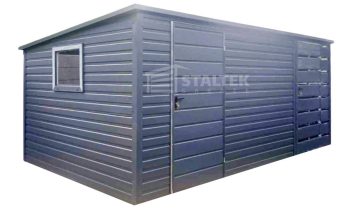 Schowek - Domek Ogrodowy 4x2,5 + Wiata 1,5m - 2x Drzwi - Okno - antracyt - dach spad w tył ST150