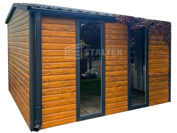Schowek - Domek Ogrodowy 3x3m - drzwi - 2x okno - jasny orzech drewnopodobny - dach dwuspadowy w przód - rynny ST159