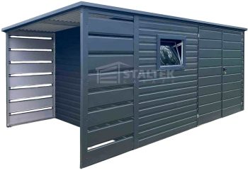 Schowek - Domek Ogrodowy 4x2,5 - wiata 1x2,5 - brama - okno - antracyt - dach spad w tył ST160