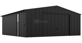 Garaż blaszany 7x6m - brama uchylna - okno - drzwi - blacha na rąbek - dach dwuspadowy ST210