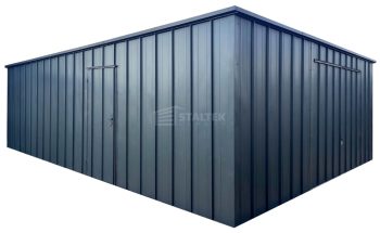 Garaż blaszany 6x8 - brama uchylna - drzwi - blacha na rąbek - dach spad w tył ST211