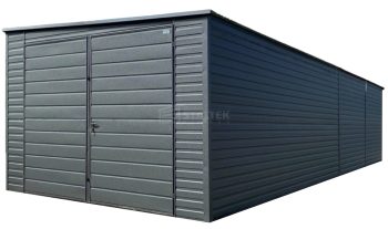 Garaż blaszany 4x9m - brama dwuskrzydłowa - antracyt - dach spad w bok ST213