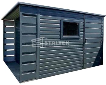 Schowek - Domek Ogrodowy 3x2 + wiata 0,5m - Drzwi - okno - antracyt - dach spad w tył ST104