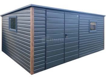 Schowek - domek ogrodowy 5x3m - brama dwuskrzydłowa - 2x okno - antracyt - dach spad w tył ST214