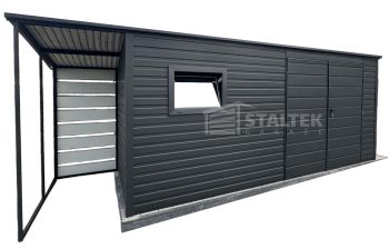 Schowek - Domek Ogrodowy 5x2m + wiata 1m -  Drzwi  - okno - antracyt - dach spad w tył ST127