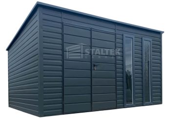 Schowek - Domek Ogrodowy 4,5x3 - Brama - 2x okno - antracyt - dach spad w tył ST128