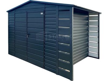 Schowek - domek ogrodowy 3x2m - wiata 0,5m - brama dwuskrzydłowa - antracyt - dach dwuspadowy ST198