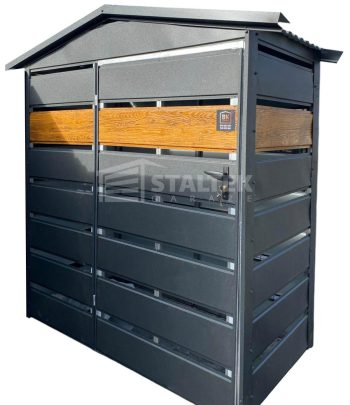 Wiata śmietnikowa 1,5x0,5m antracyt + drewnopodobny - dach dwuspadowy ST156