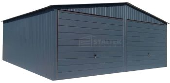 Garaż blaszany 6x5,8 2x Brama uchylna Antracyt Dach dwuspadowy ST116