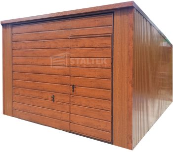 Garaż blaszany 3x5m - 2x Brama - drzwi - złoty dąb - dach spad w tył ST120