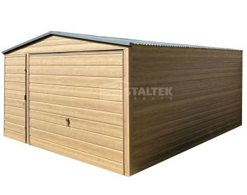 Garaż Blaszany 4x5m - Brama uchylna - drzwi - Winchester - drewnopodobny - dach dwuspadowy ST135