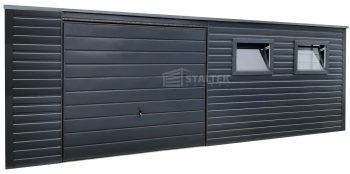 Schowek - Domek Ogrodowy 6x3 - Brama - 2x okno - drzwi - antracyt - dach spad w tył ST106