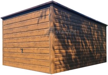 Garaż blaszany 3x4 Brama uchylna - jasny orzech drewnopodobny - Spad w tył ST121