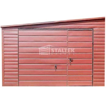 Garaż Blaszany 4,5x7m Brama uchylna - Ciemny Brąz - Dach spad w bok ST140