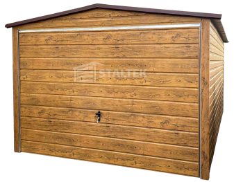 Garaż blaszany 3x5m - Brama uchylna  - jasny orzech - drewnopodobny  - dach dwuspadowy ST155