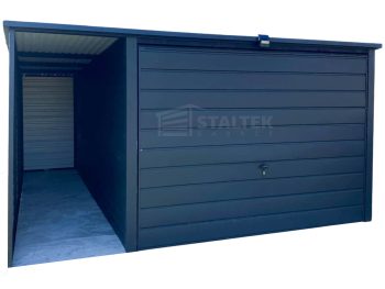 Garaż blaszany 3x4m - wiata 1m - Brama uchylna - Antracyt Dach spad w tył ST163