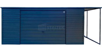 Garaż blaszany 5x6m - wiata 1m - brama - antracyt - dach spad w tył ST194