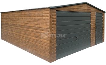 Garaż blaszany 5x6m - brama - drzwi - okno - ciemny orzech - drewnopodobny -  antracyt - dach dwuspadowy ST195