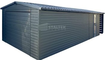 Garaż blaszany 4x6m - wiata 1m - brama - drzwi - okno  - antracyt - rynna - dach dwuspadowy - blachodachówka ST197