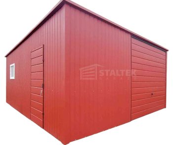 Garaż blaszany 6x6 - Brama uchylna - drzwi - jasny brąz - dach spad w tył ST114