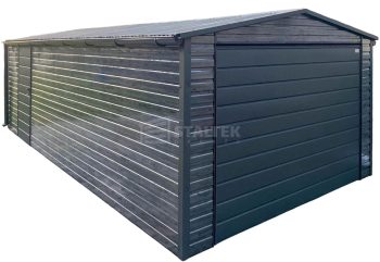 Garaż blaszany 4X7m –  brama – drzwi - sosna norweska - dach dwuspadowy - rynny  ST229