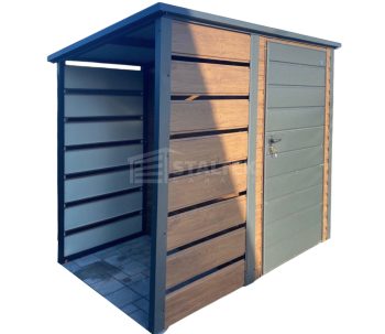 Schowek – domek ogrodowy 1,5×1,5 – wiata 1×1,5 – drzwi – drewnopodobny – dach spad w tył ST236