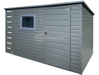 Schowek – domek ogrodowy 3×2 – wiata 0,4×2 – drzwi – okno – antracyt – dach spad w tył ST238