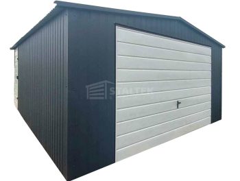 Garaż blaszany 4,5x5m - brama uchylna - antracyt - biały - dach dwuspadowy ST242