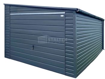 Garaż blaszany 4x5m - brama uchylna - antracyt - dach spad w bok - rynny ST243