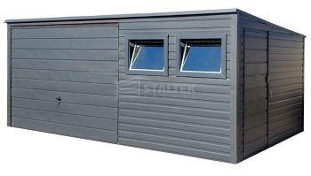 Garaż Blaszany 5,2X3 - Brama Uchylna - Drzwi - 2x okno - Antracyt  Spad w tył ST217