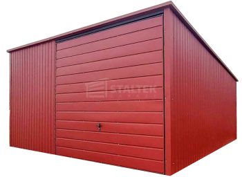 Garaż blaszany 5x6m - brama uchylna - drzwi - okno - czerwony - dach spad w tył ST245
