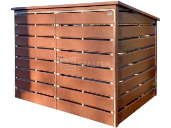 Wiata śmietnikowa 2x1,5m - brama dwuskrzydłowa - ciemny brąz - dach spad w tył ST254