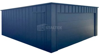 Garaż blaszany 6x5,8 m - brama segmentowa - drzwi - antracyt - blacha na rąbek - dach spad w tył ST266