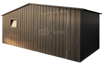 Garaż blaszany - domek ogrodowy 6x4 m - brama dwuskrzydłowa - okno - antracyt - dach dwuspadowy ST258